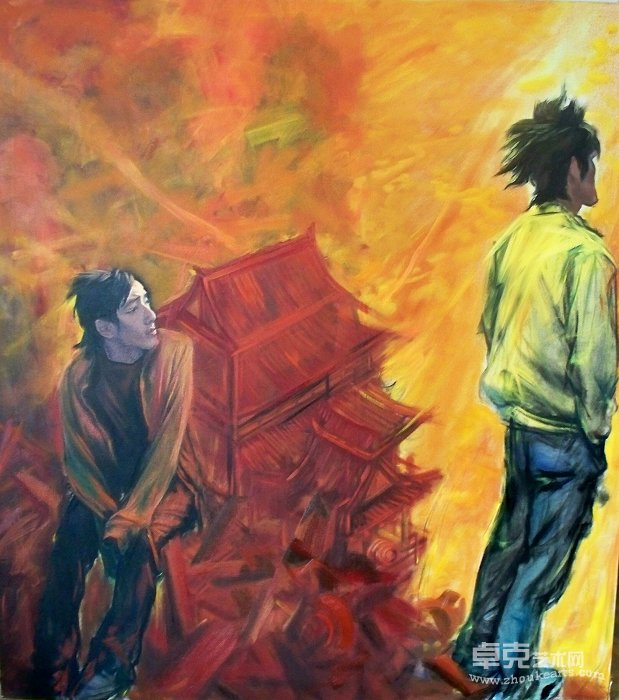 王海涛作品 《红色的风》布面油彩 200x180cm  2008