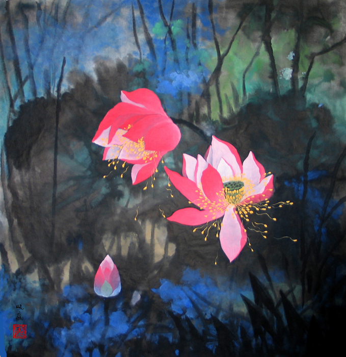 《荷塘花语》68 x 72 cm