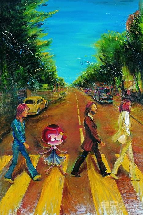 宋洋油画-走在Beatles的路上