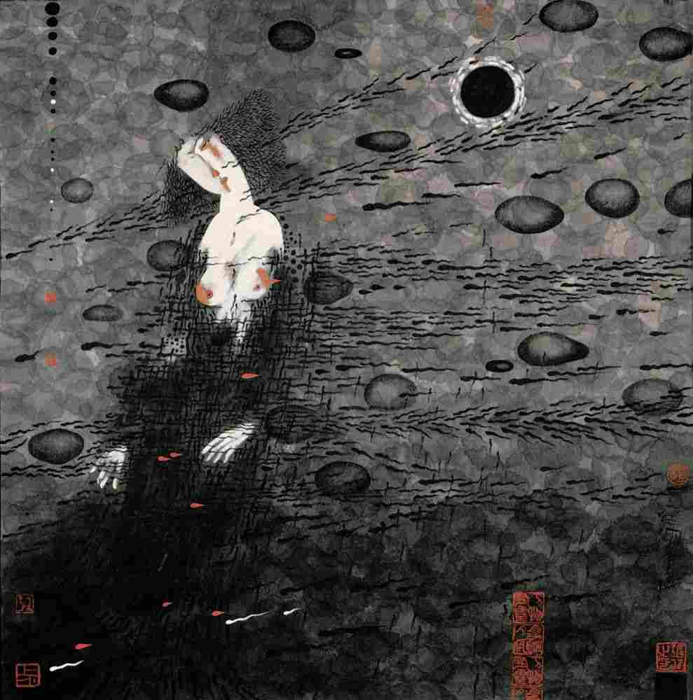 随想集…黑太阳，70×70cm，宣纸水墨，1993