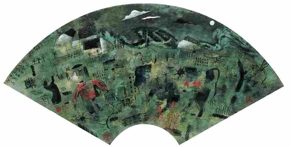 张羽：山庄图，42×80cm，宣纸、彩墨，1987