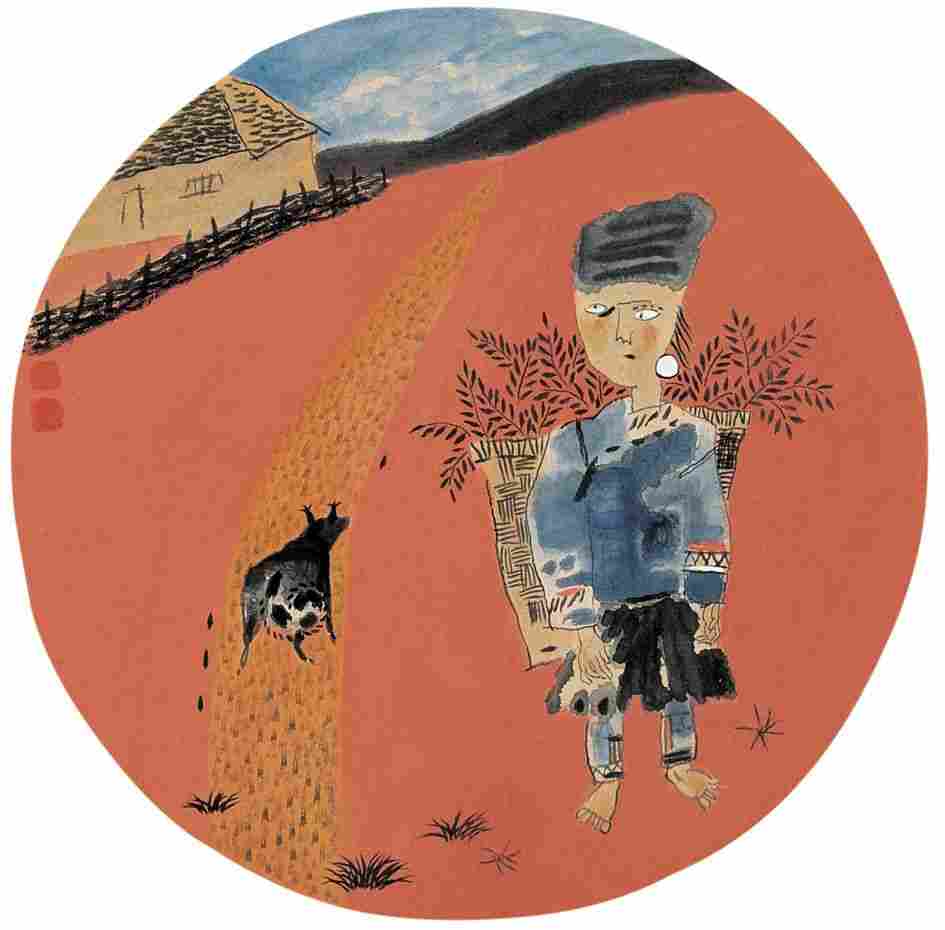 张羽：湘人图，29×29cm，宣纸、彩墨，1984（莫斯科藏）