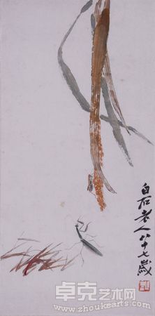 齐白石《稻穗草虫》68X33cm