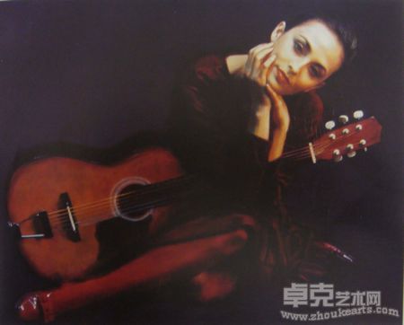 陈逸飞　女人与吉他 布面油画６0×７３cm