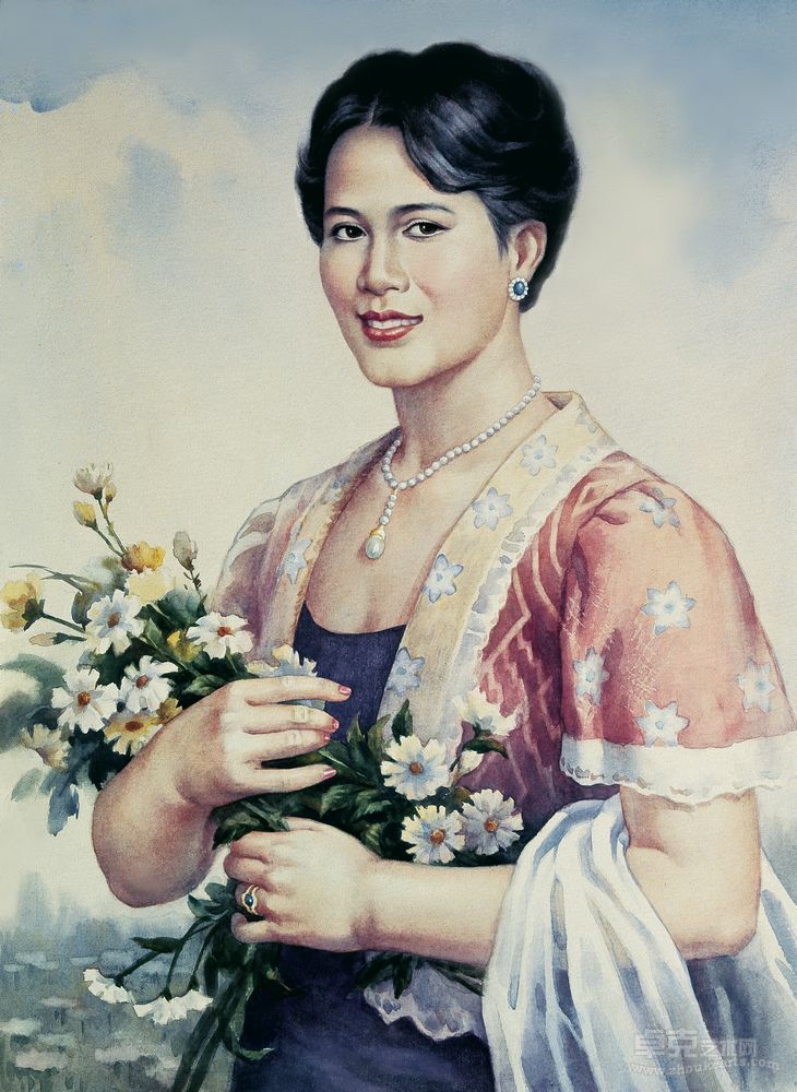 泰国王族肖像一（1992年）50cmX70cm参加“泰国·东方美展”，有关人士收藏