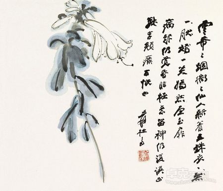 张大千 - 玉簪花 镜框 设色纸本  - 44×51.5cm