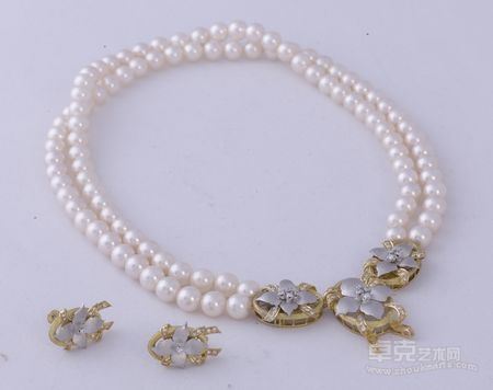 日本阿哥亚海珠钻石K18黄金.K14白金项链、耳