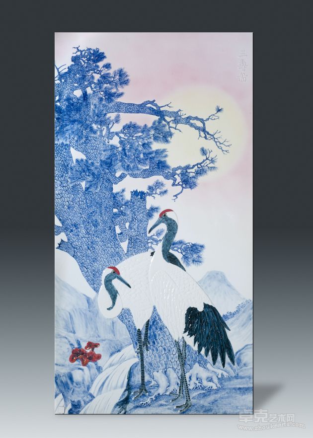 《三寿图》浮雕釉下彩瓷板