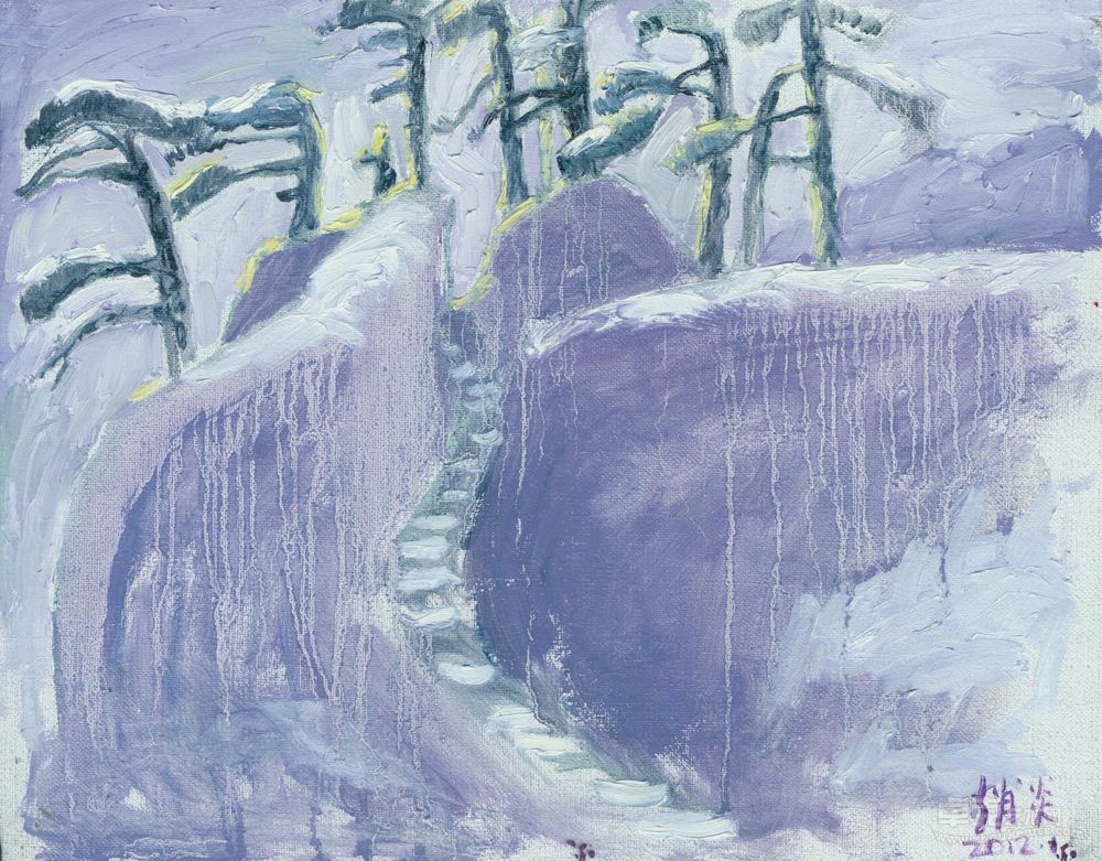 布面油画《山中雪景》50x40cm