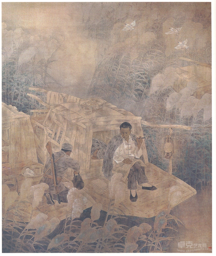 少奇同志在微山湖上  建党80周年全国美展优秀作品奖150x180cm