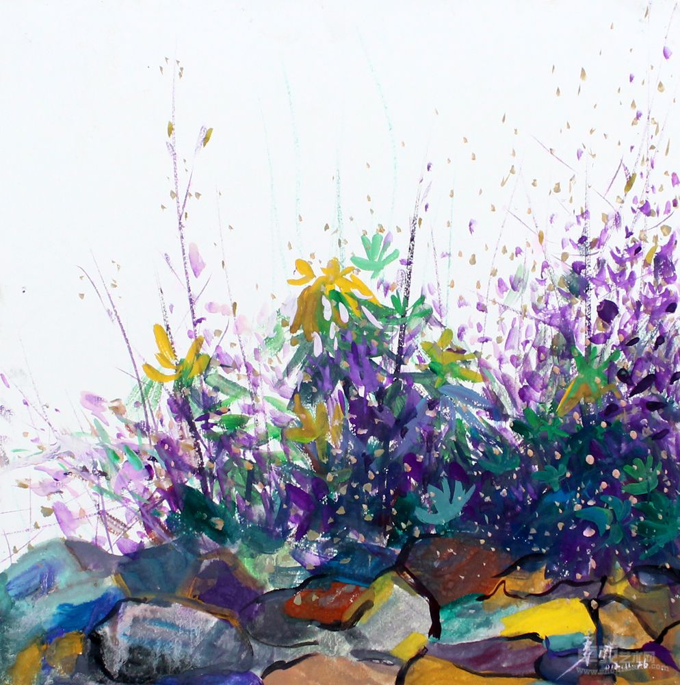《罗浮山写生系列——溪边紫花》38cmX38cm.