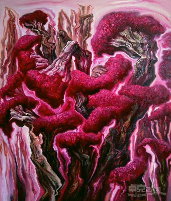 油画《红鸡冠花》180×160cm