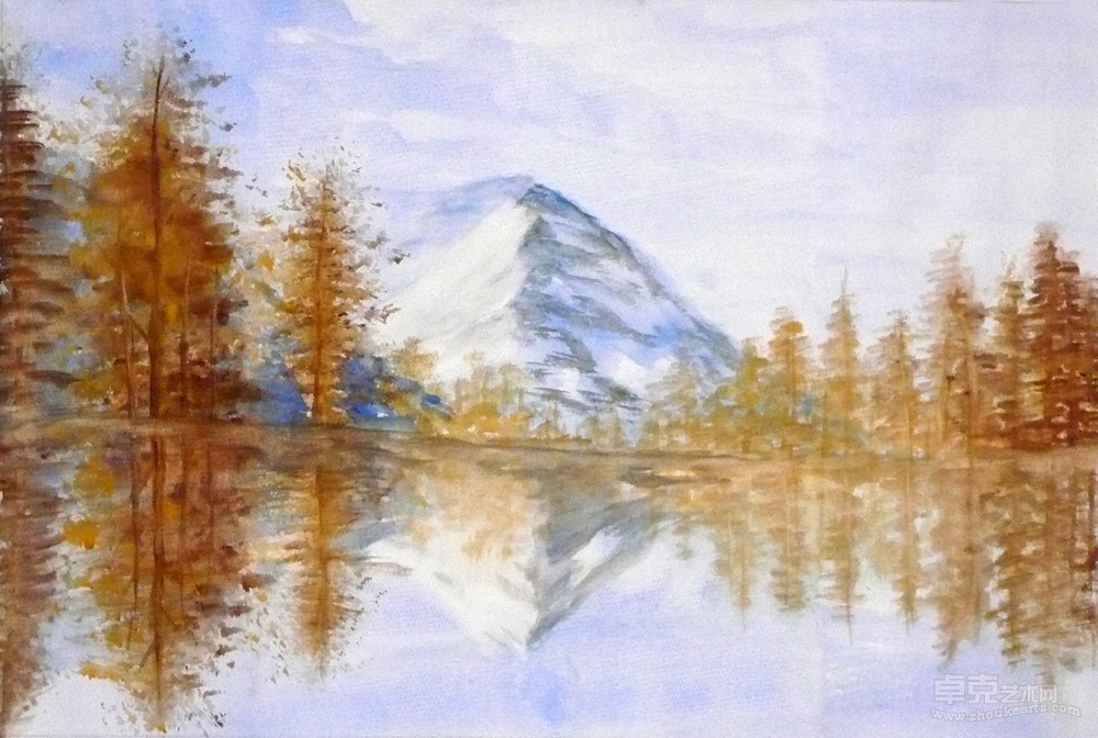 冬湖（水彩画）
