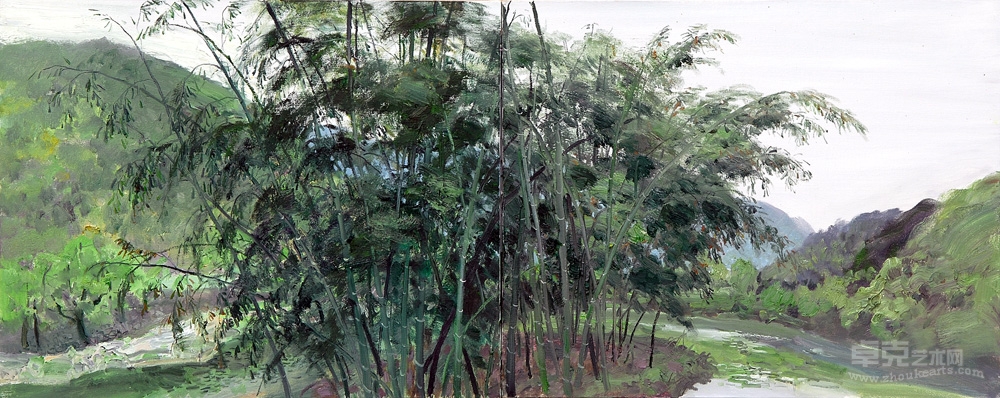 瑶里河边的竹林65×160cm